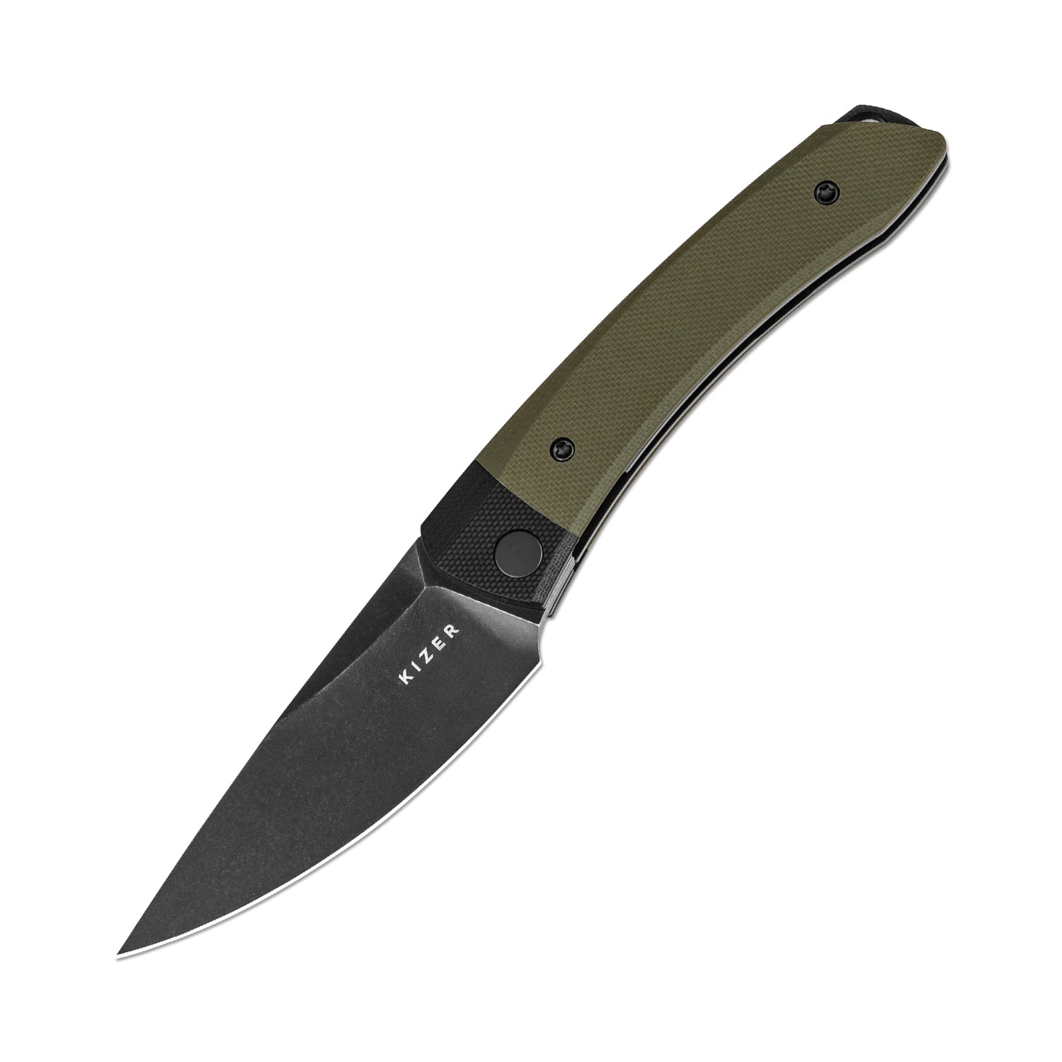 Mini Momo | D2 | Black G10+Olive Green G10 | KizerV™ 3663M2