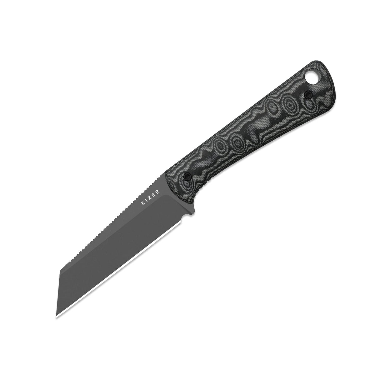 MiCrow | Wharncliffe | AEB-L | vortex pattern micarta | Gray PVD Coating & Stonewashed | KizerV™ 1139A3