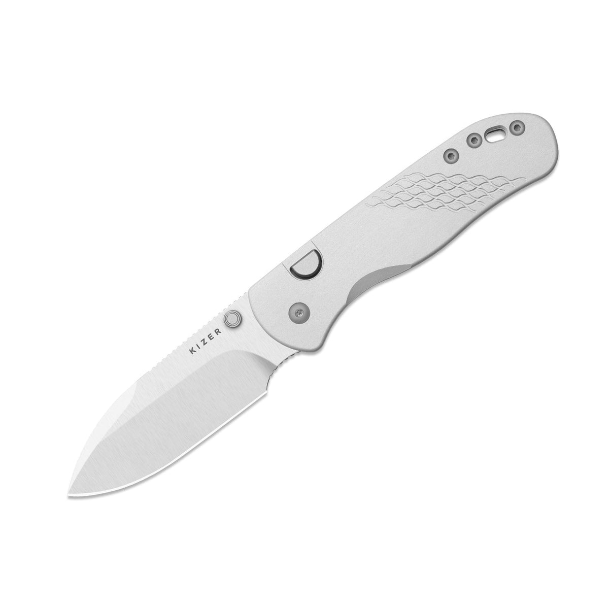Drop Bear 292 AirTi | Kizer Button Liner Lock™ | M390 + Satin | Silver Milled Aluminum | KizerB™ 3619.292BD4