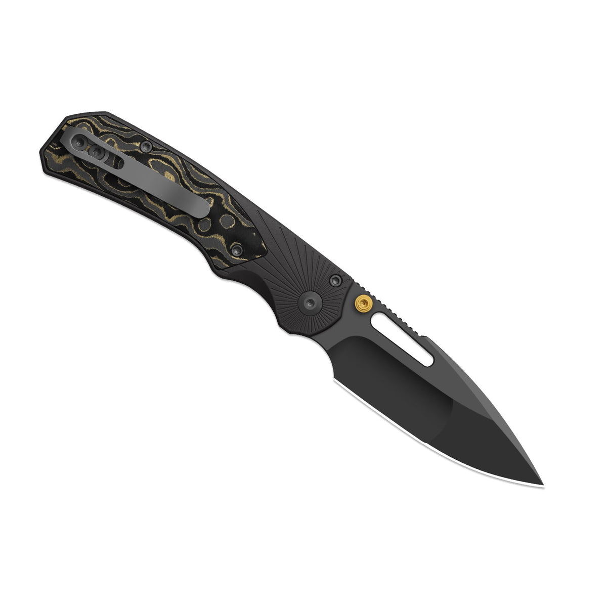 Durandal | Kizer Button Liner Lock™ | Aluminum & Fatcarbon® Camo Gold | S35VN + Gunmetal Gray PVD Coating | KizerB™ 3765BD2