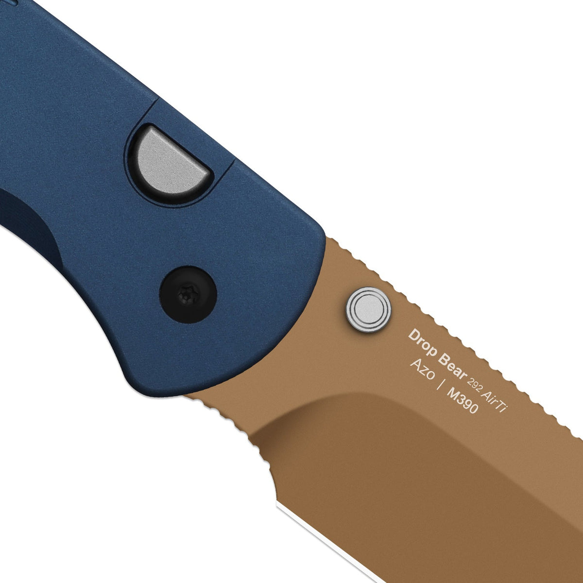 Drop Bear 292 AirTi (Left-Handed) | Kizer Button Liner Lock™ | M390 + Sunset PVD Coating | Blue Milled Aluminum | KizerB™ 3619.292BD5