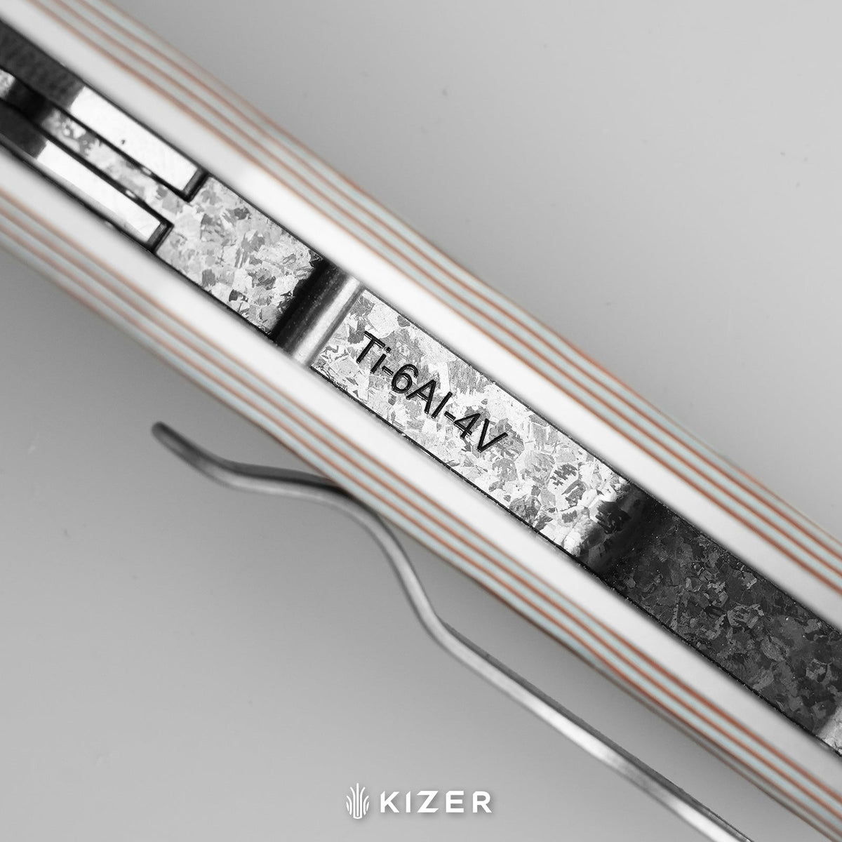 Trestle TP AirTi|BD1N Dual-Blade Clip Point & Spey Point | KStop™ 105° Half-Stop Trapper | Aluminum & vortex pattern micarta | KizerB™ 3761TPA4