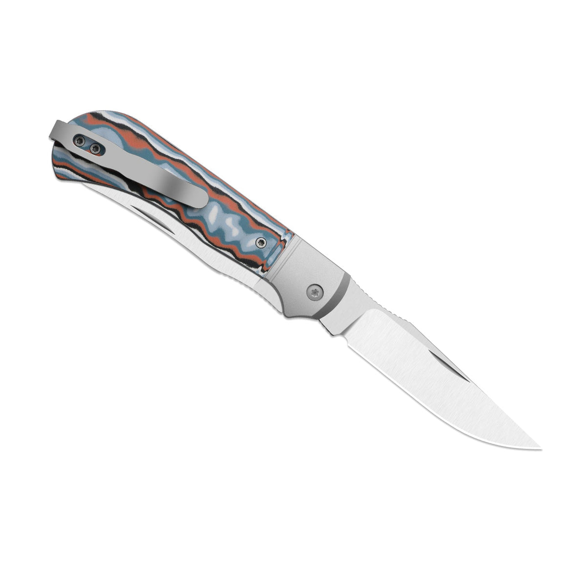 Trestle TP AirTi|BD1N Dual-Blade Clip Point & Spey Point | KStop™ 105° Half-Stop Trapper | Aluminum & vortex pattern micarta | KizerB™ 3761TPA4