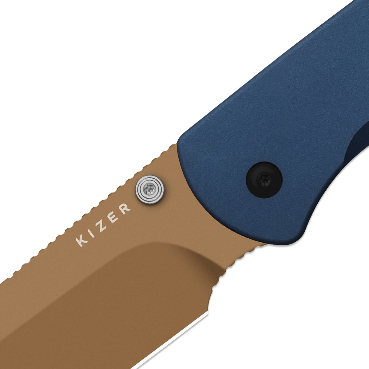 Drop Bear 292 AirTi (Left-Handed) | Kizer Button Liner Lock™ | M390 + Sunset PVD Coating | Blue Milled Aluminum | KizerB™ 3619.292BD5