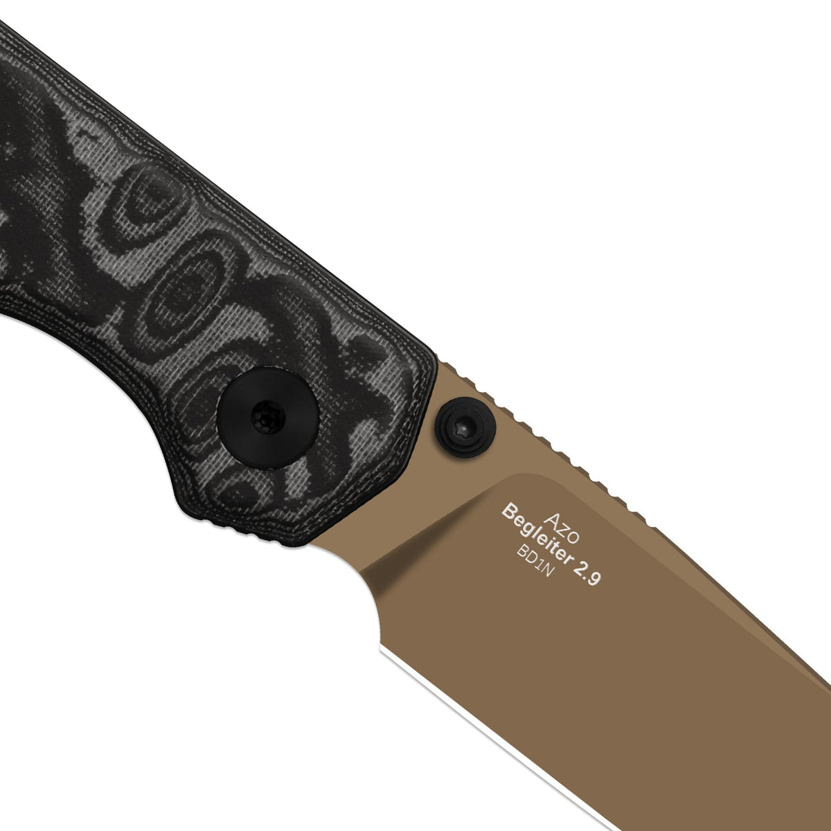 Begleiter 2.9 | Kizer Button Liner Lock™ | BD1N + Sunset Metal PVD | vortex pattern micarta | KizerV™ 3458.2BDA8