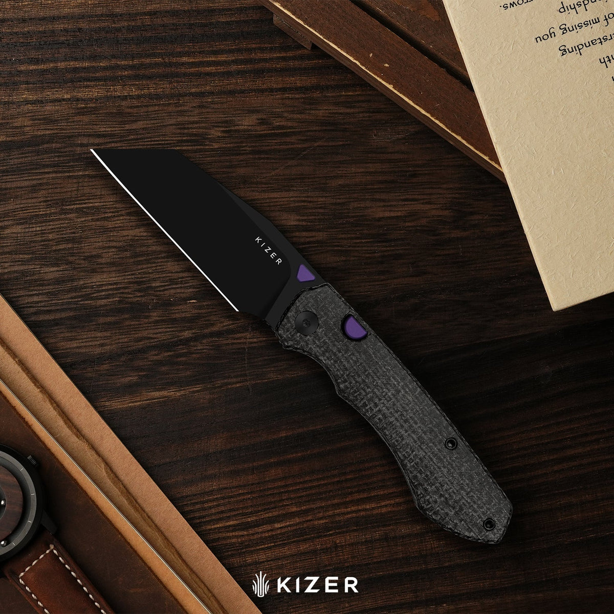 Wharning | Wharncliffe | Kizer Button Liner Lock™ | N690 | Micarta | KizerV™ 3738BW1
