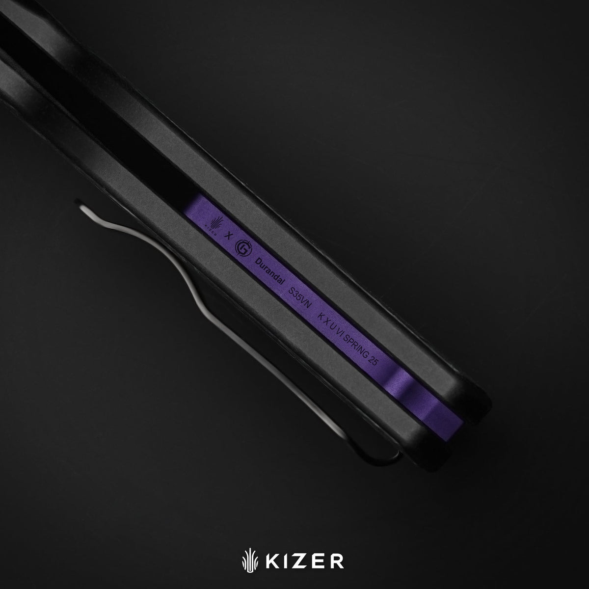 Durandal | Kizer Button Liner Lock™ | Aluminum & Fatcarbon® Black Dark Matter | S35VN + Black PVD Coating | KizerB™ 3765BD1