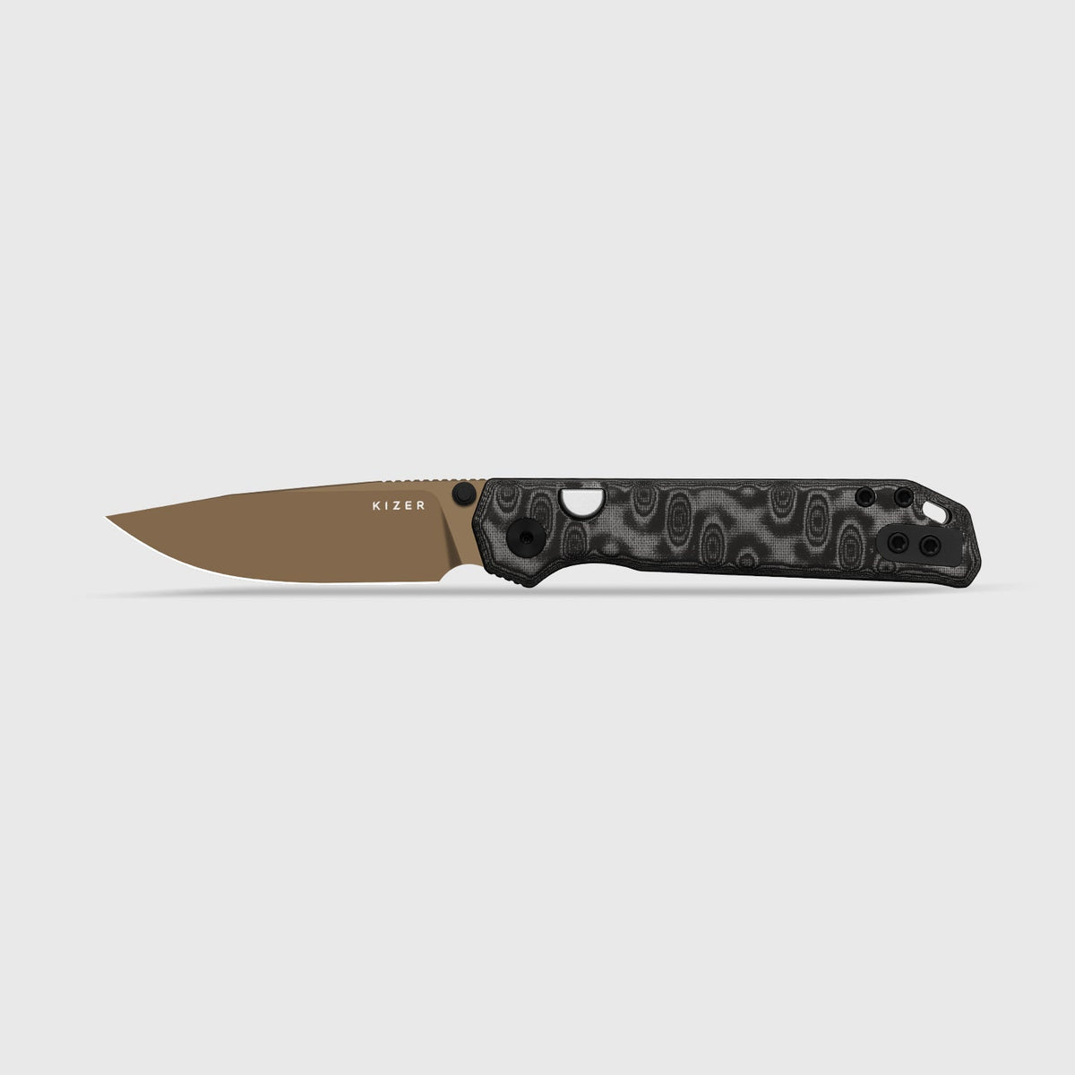Begleiter 2.9 | Kizer Button Liner Lock™ | BD1N + Sunset Metal PVD | vortex pattern micarta | KizerV™ 3458.2BDA8