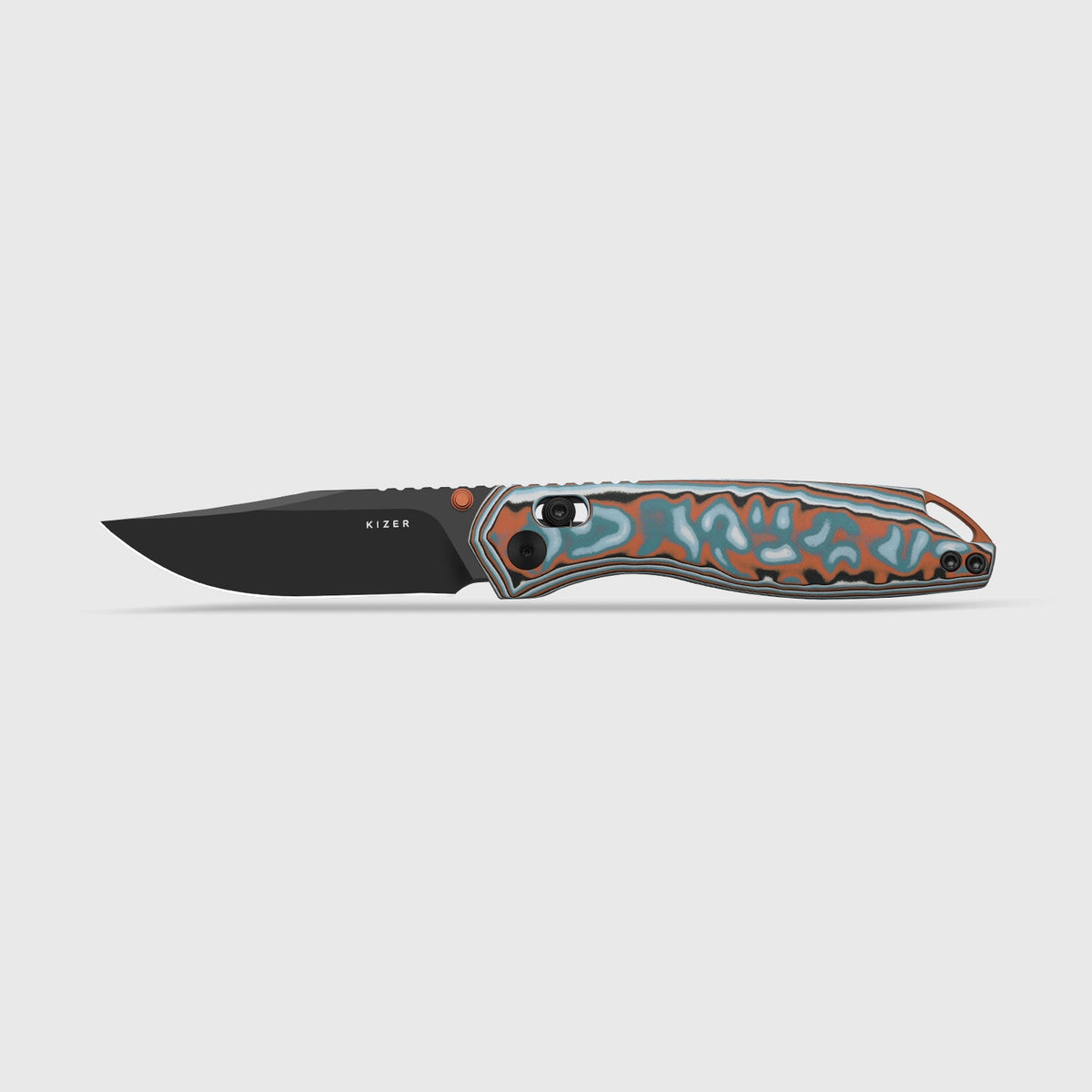 Findo | Clip Point | Kizer Clutch Lock™ | AEB-L + Black PVD Coating | vortex pattern micarta | KizerV™ 3743CC1