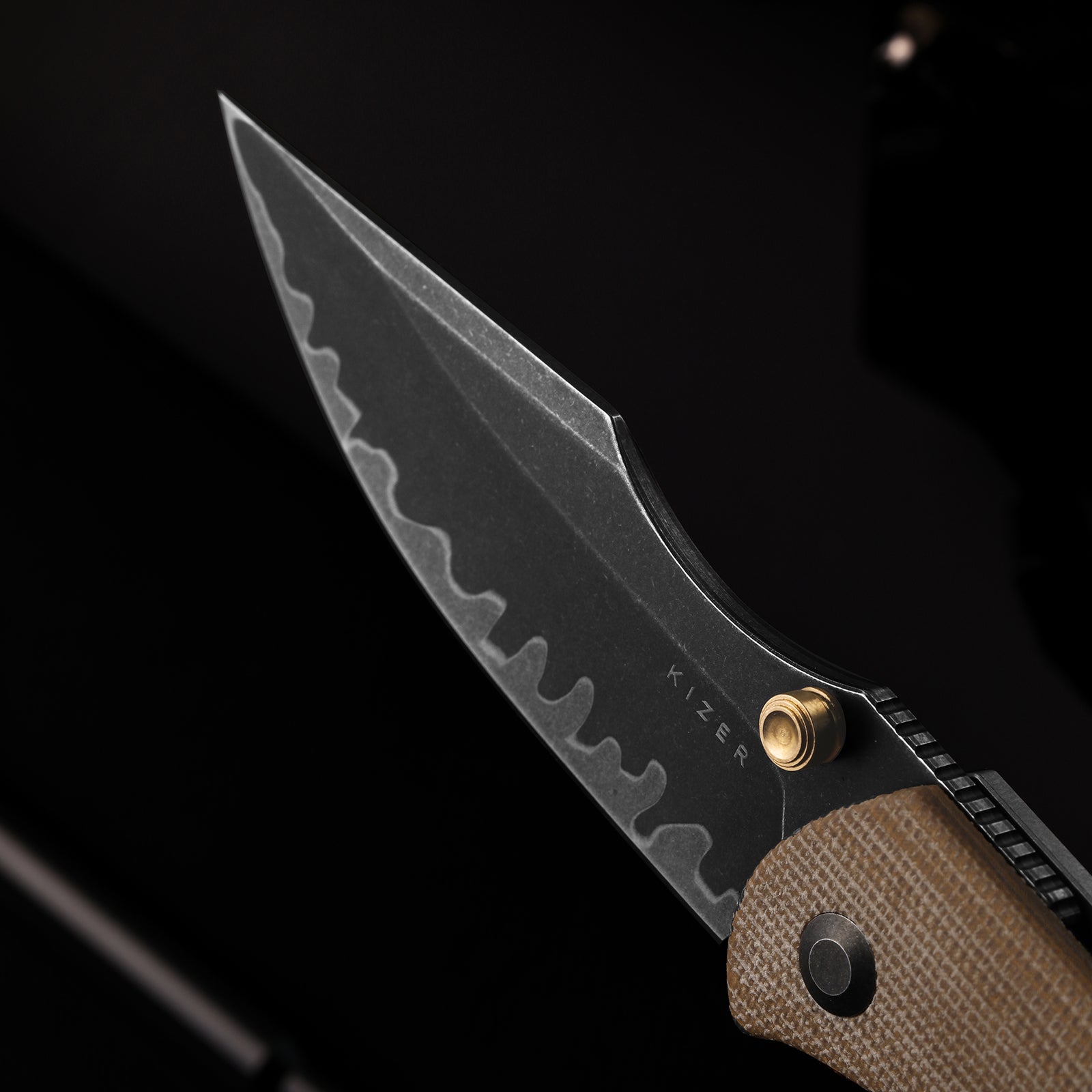 HARPOON FOLD | Elmax + Hollow Grind + Stonewashed | FRAME LOCK | Titanium | KizerB™ 4784A1