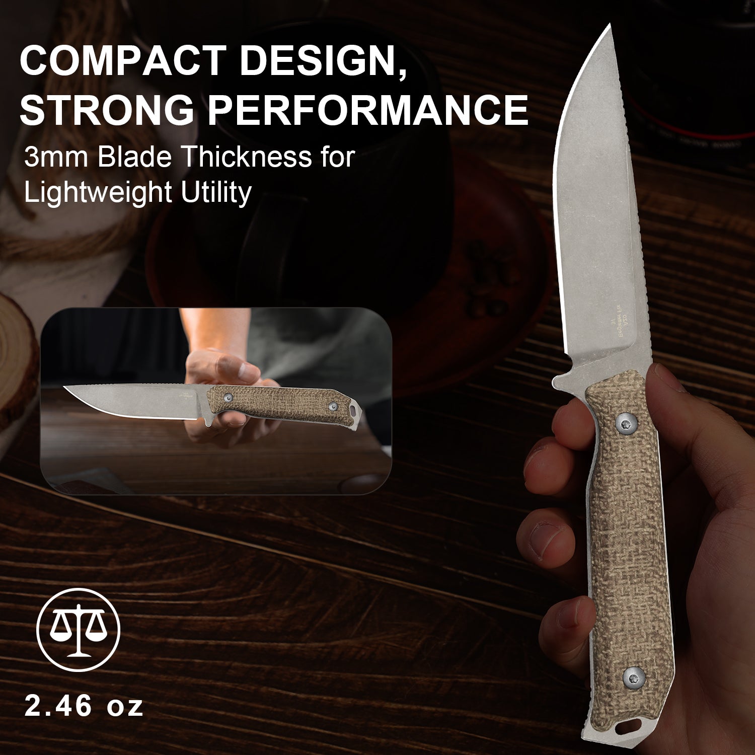 Begleiter® Fix | 3V+Hollow Grind | Burlap Micarta | Hollow Grind | KizerV™ 1045MD1