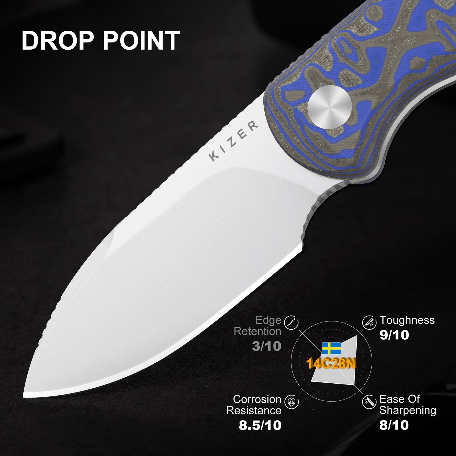 Drop Bear® Fix | Micarta With Vortex Pattern | 14C28N | KizerV™ 1094PR1