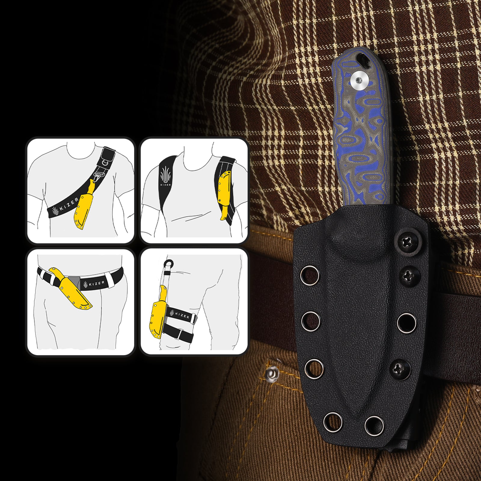 Drop Bear® Fix | Micarta With Vortex Pattern | 14C28N | KizerV™ 1094PR1