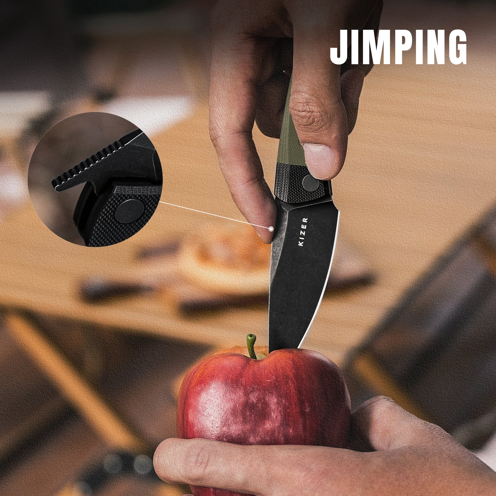 Mini Momo | D2 | Black G10+Olive Green G10 | KizerV™ 3663M2