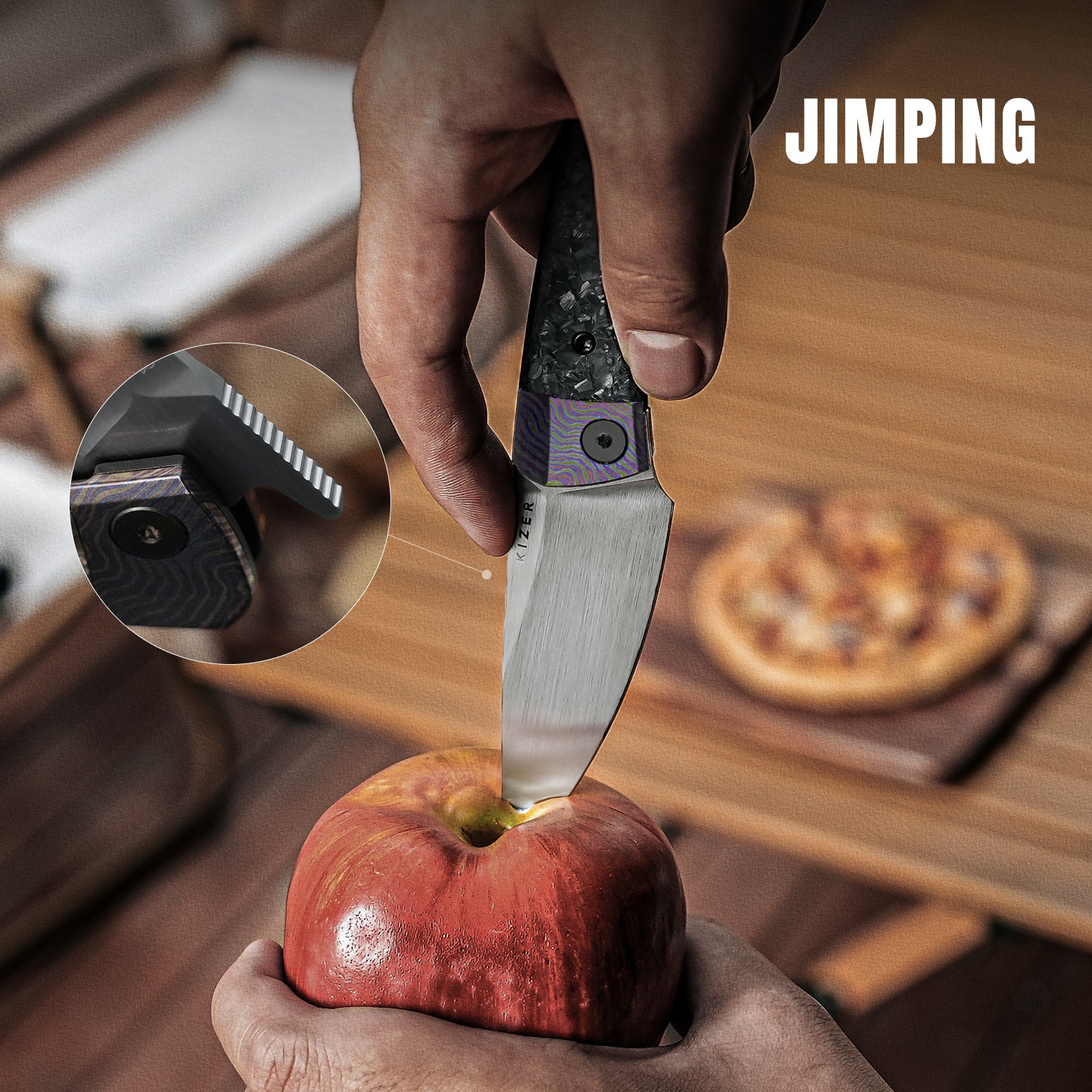 Mini MoMo | M390 | Timascus+Marble Carbon Fiber | KizerB™ 3663A4