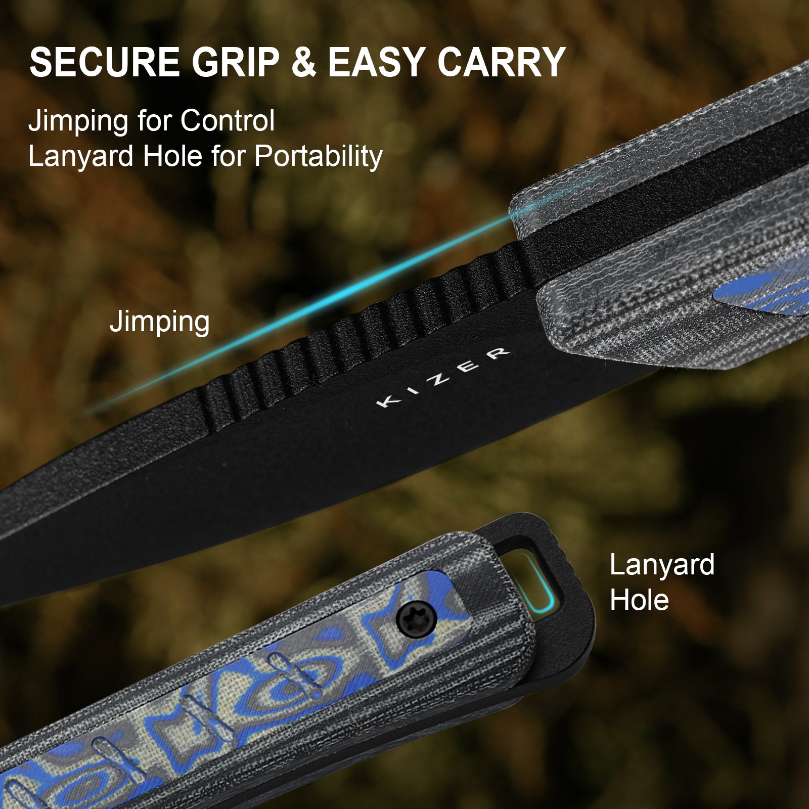 Whiskey Jack | 10V | Micarta With Vortex Pattern | Skeletonized Tang | KizerB™ 1108A1