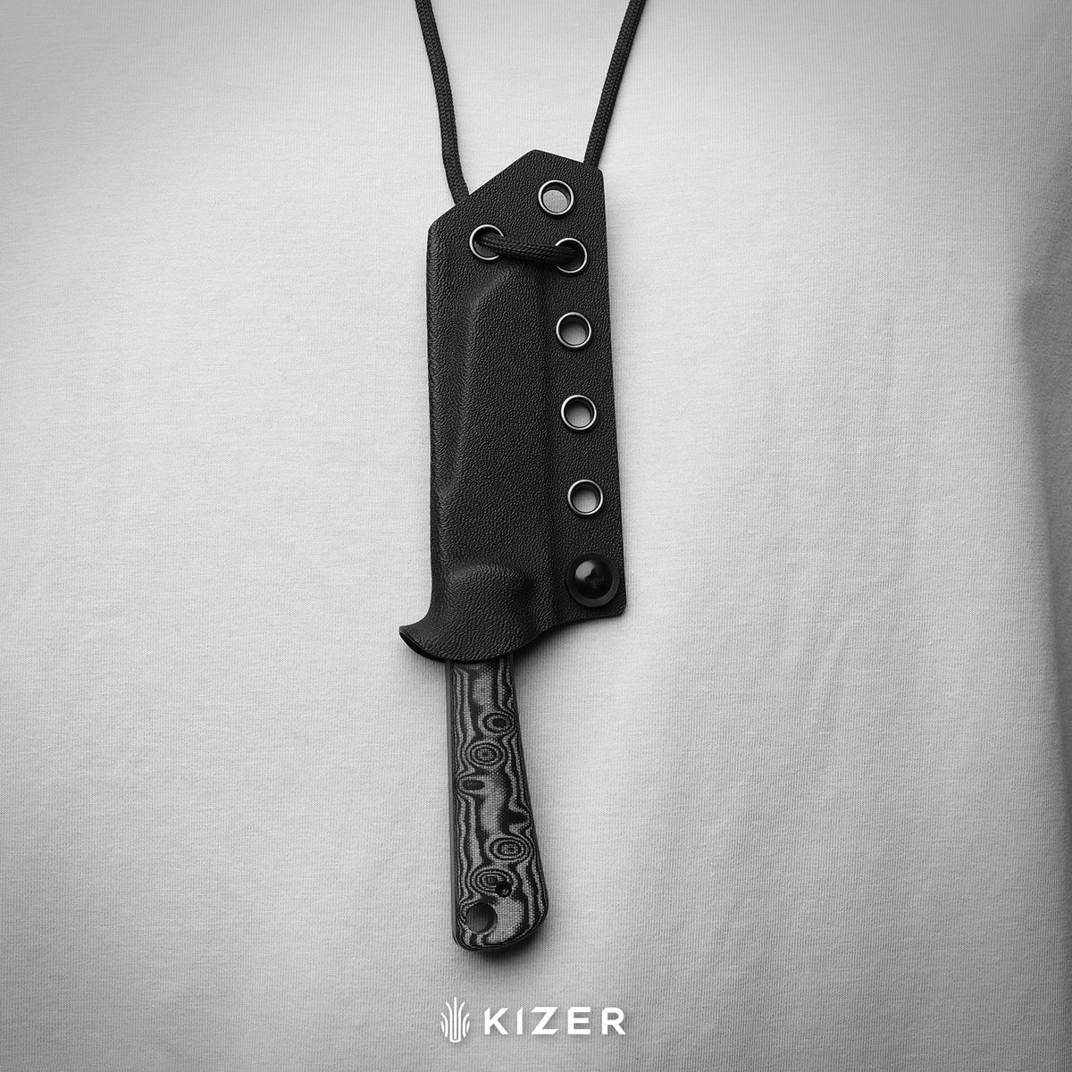 MiCrow | Wharncliffe | AEB-L | vortex pattern micarta | Gray PVD Coating & Stonewashed | KizerV™ 1139A3