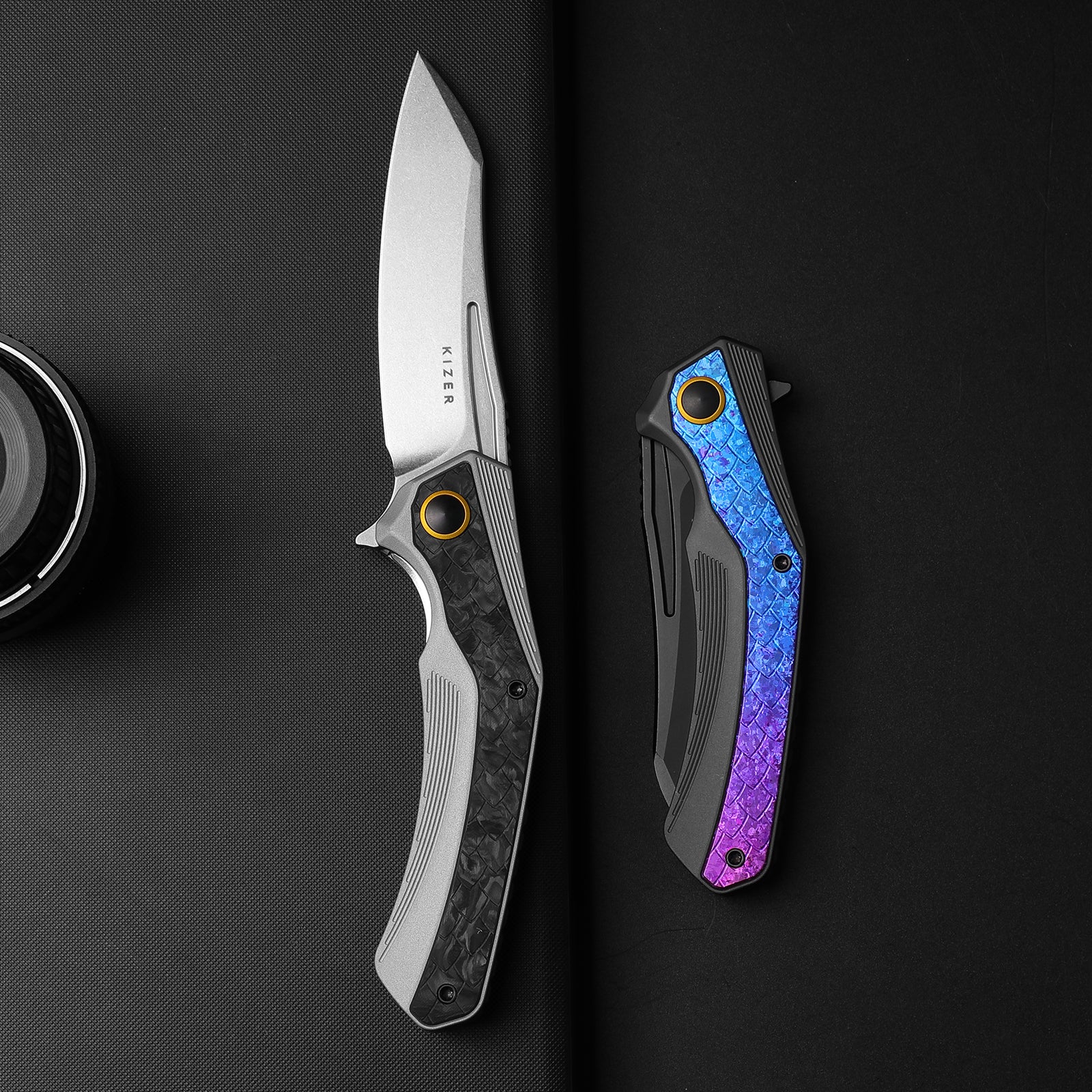 Draca | Flipper | S45VN | Aluminum & Crystallized Titanium | KizerB™ 4751A2