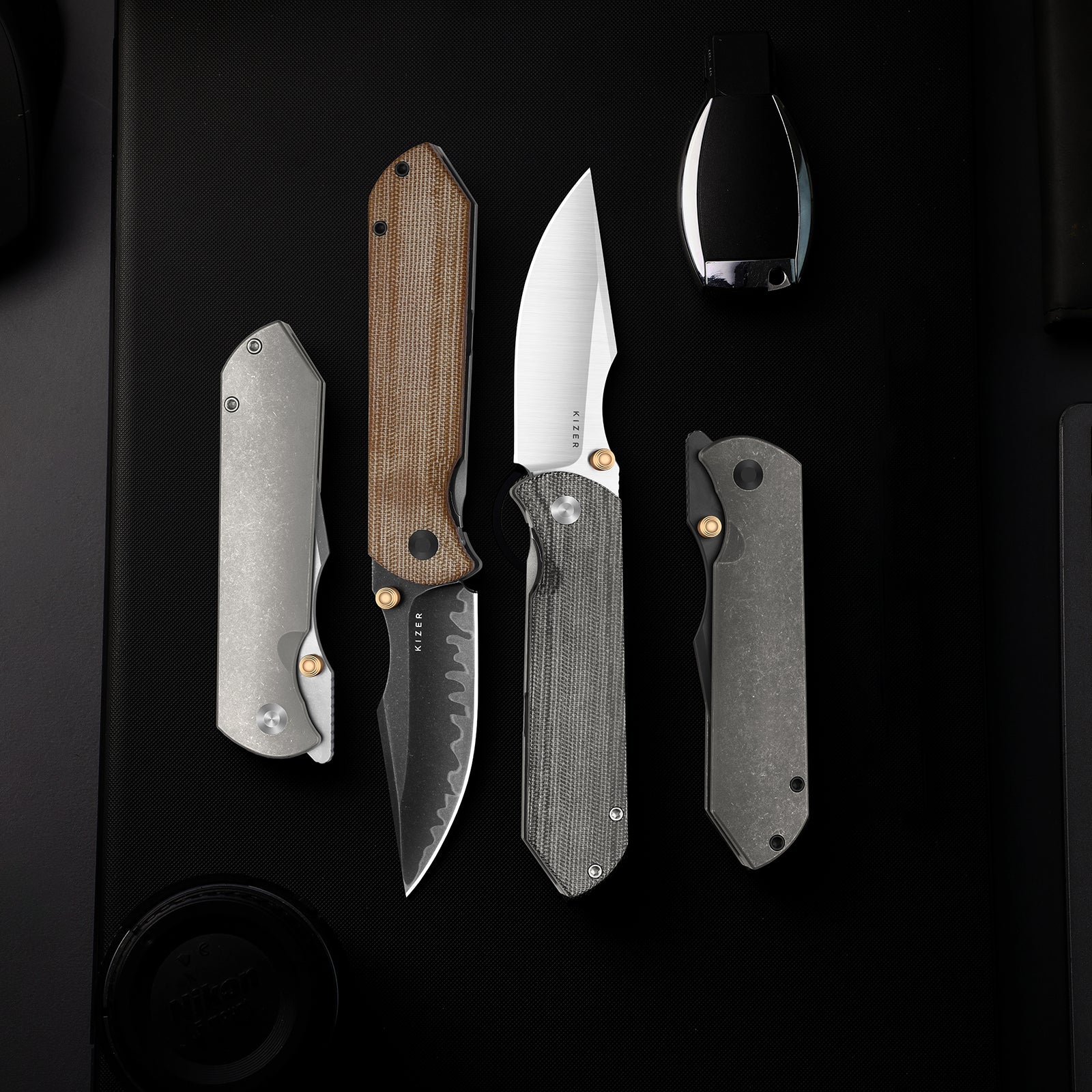 HARPOON FOLD | Elmax + Hollow Grind + Stonewashed | FRAME LOCK | Titanium | KizerB™ 4784A1