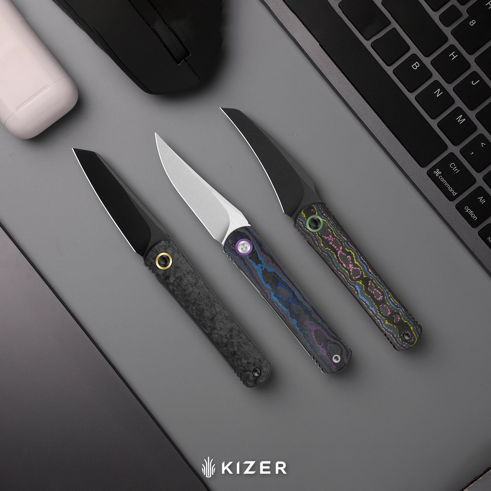 Feist 3 | CPM S90V + Matte DLC Ultra | Hawkbill | Titanium (Matte DLC Ultra) & CamoCarbon Ultimate Warrior | KizerX™ 3499.3A3