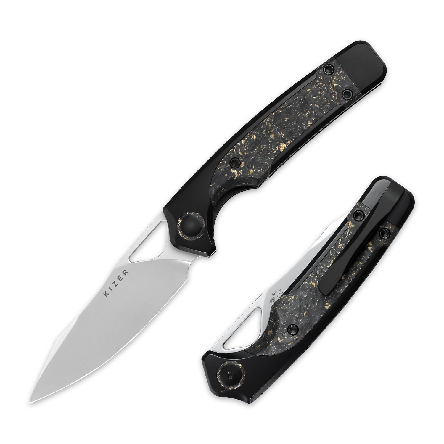 キラハクレンズ Ara 3.09 inch S45VN Titanium & Carbon Fiber Gold Flake Ki3729A1-Kizer