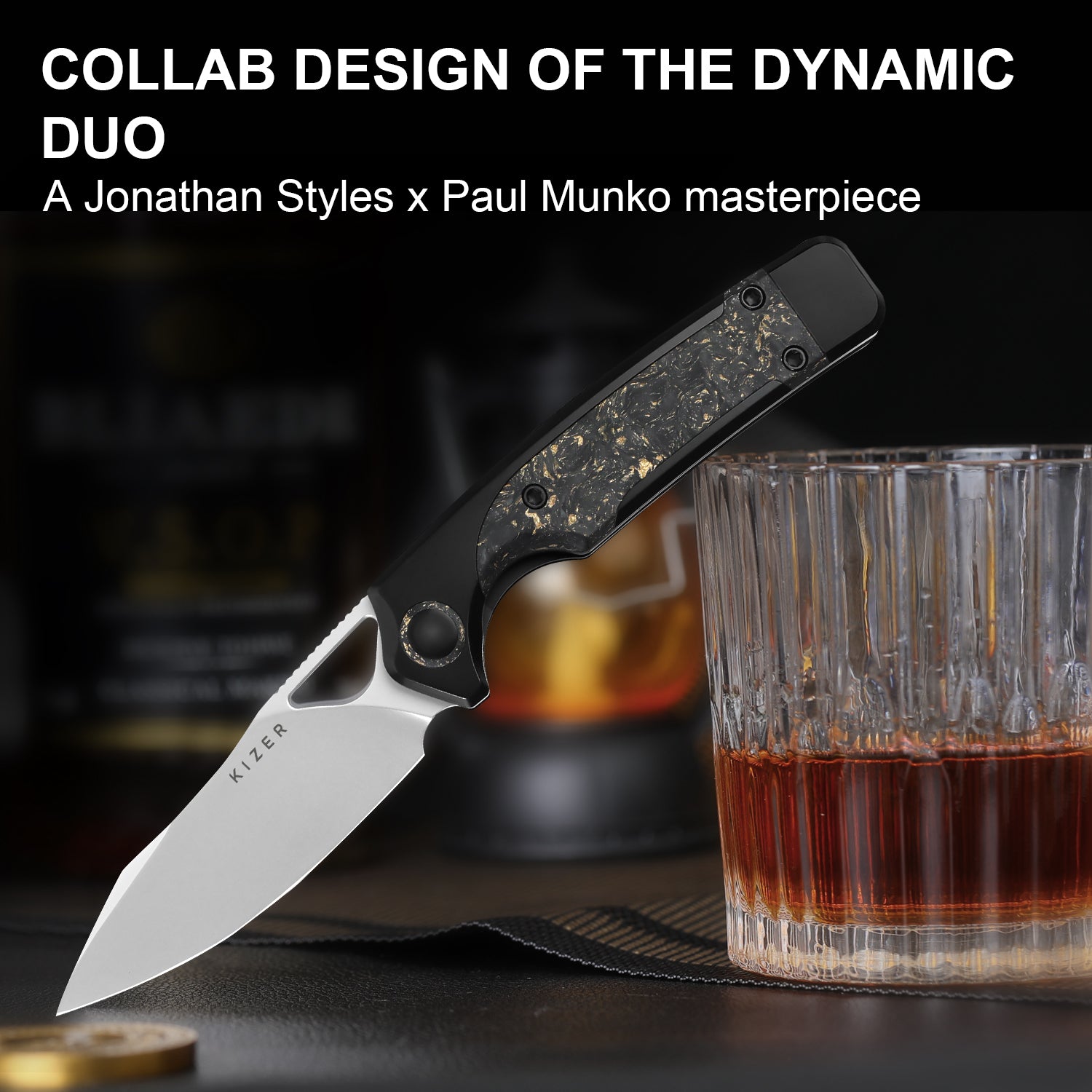 Ara | S45VN | Titanium & Carbon Fiber Gold Flake | KizerB™ 3729A1