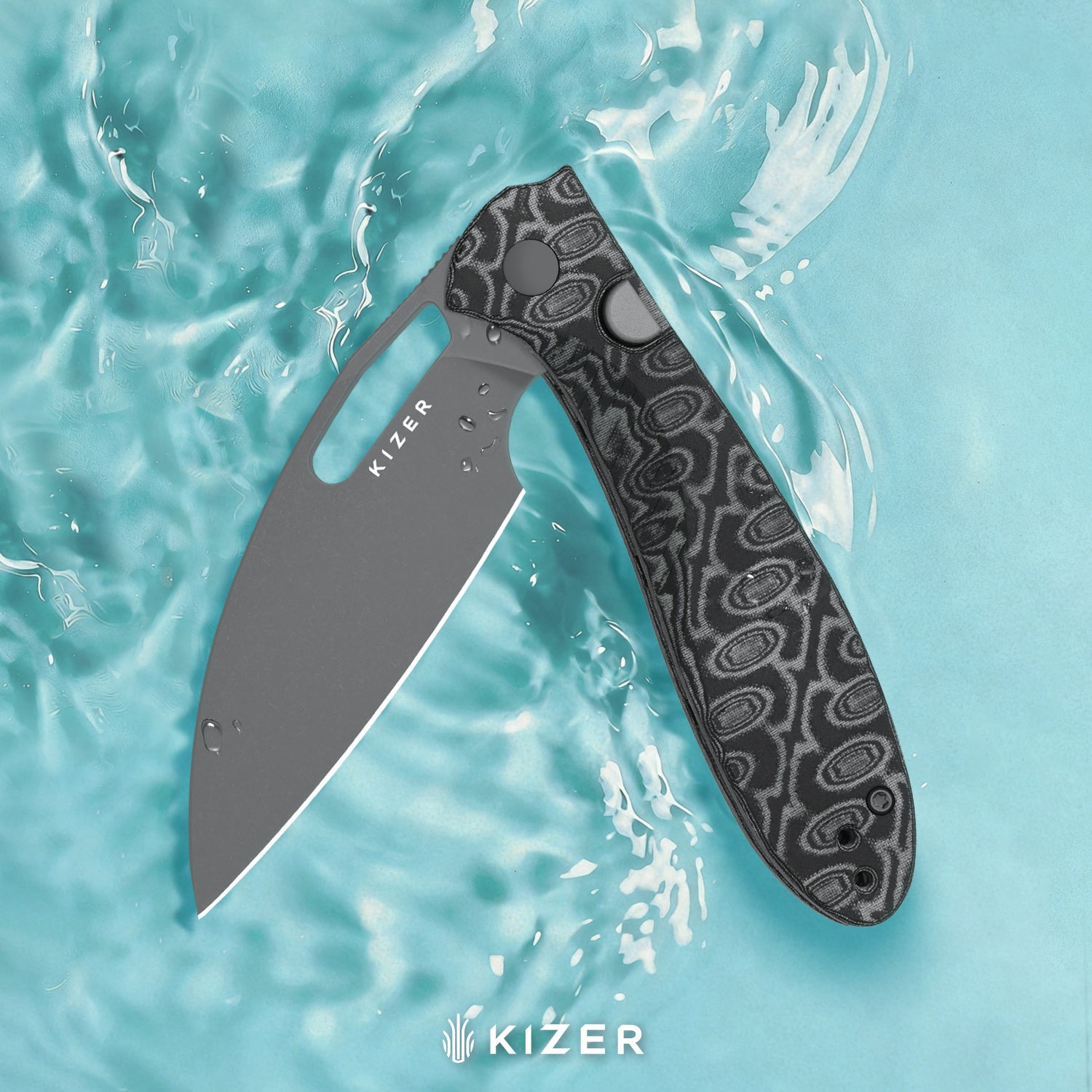Masu | Kizer Button Liner Lock™ | GID Green G10 | 14C28N | Richlite | KizerV™ 3697A1