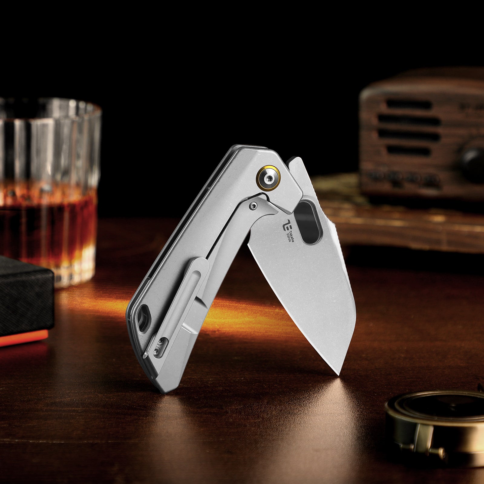 Takahe | Titanium Handle | Gold Pivot Collar | Stonewashed | KizerB™ 3701A1