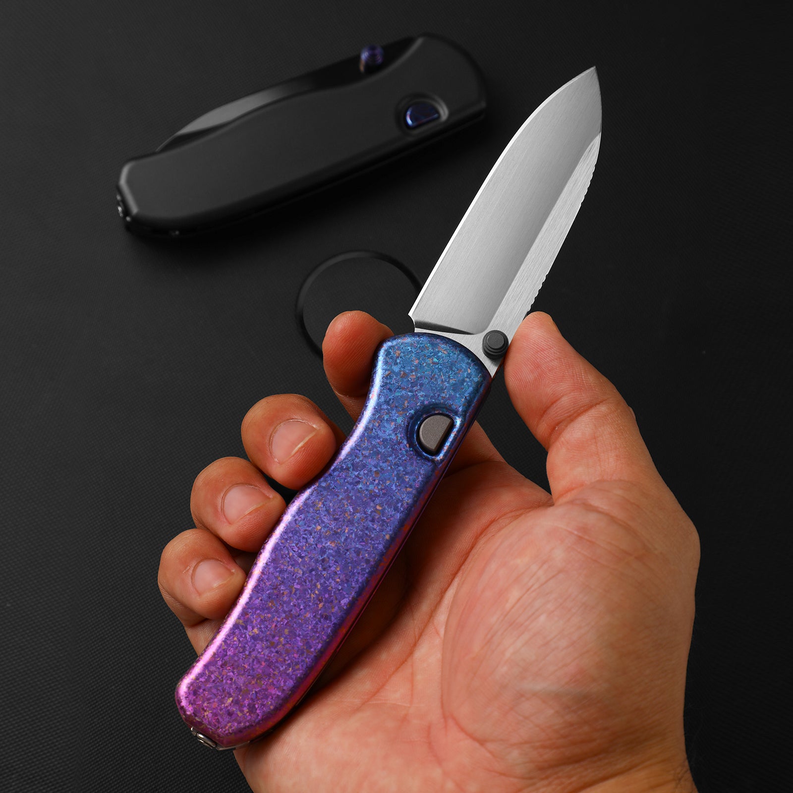 Drop Bear® Zero | Kizer Button Liner Lock™ | Elmax + Hand-Brushed + Hollow Grind | Crystallized Titanium | KizerB™ 3619BDA5
