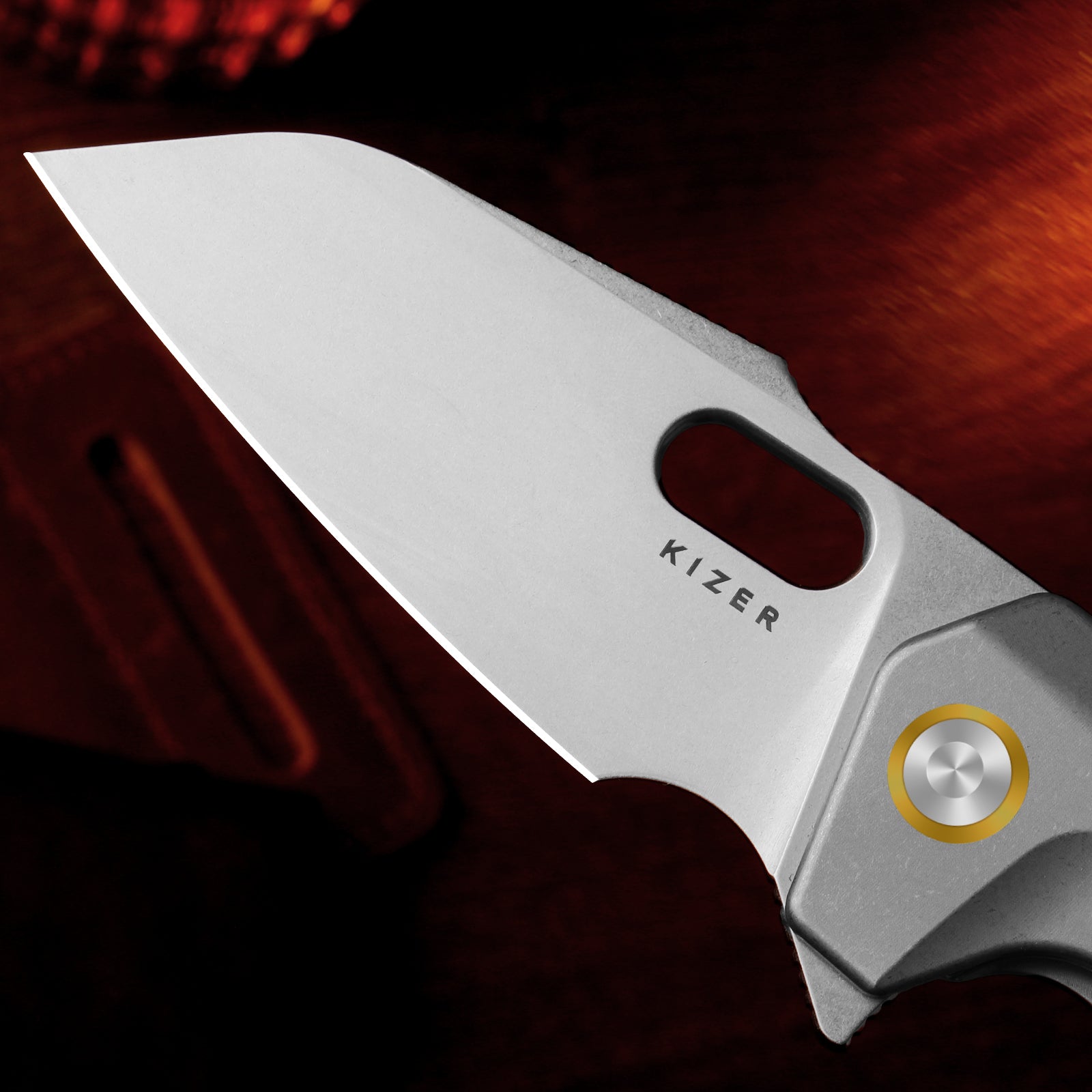 Takahe | Titanium Handle | Gold Pivot Collar | Stonewashed | KizerB™ 3701A1