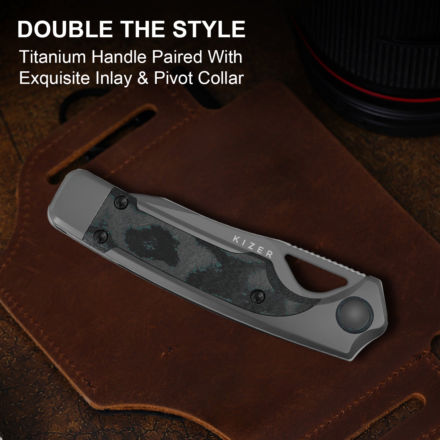 Ara | S45VN | Titanium & Camo Carbon Brittany Blue | KizerB™ 3729A2