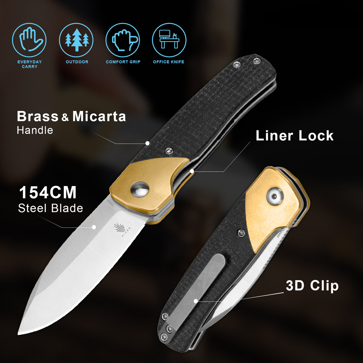 Gavel | 154CM | Brass+Micarta | V3661C1