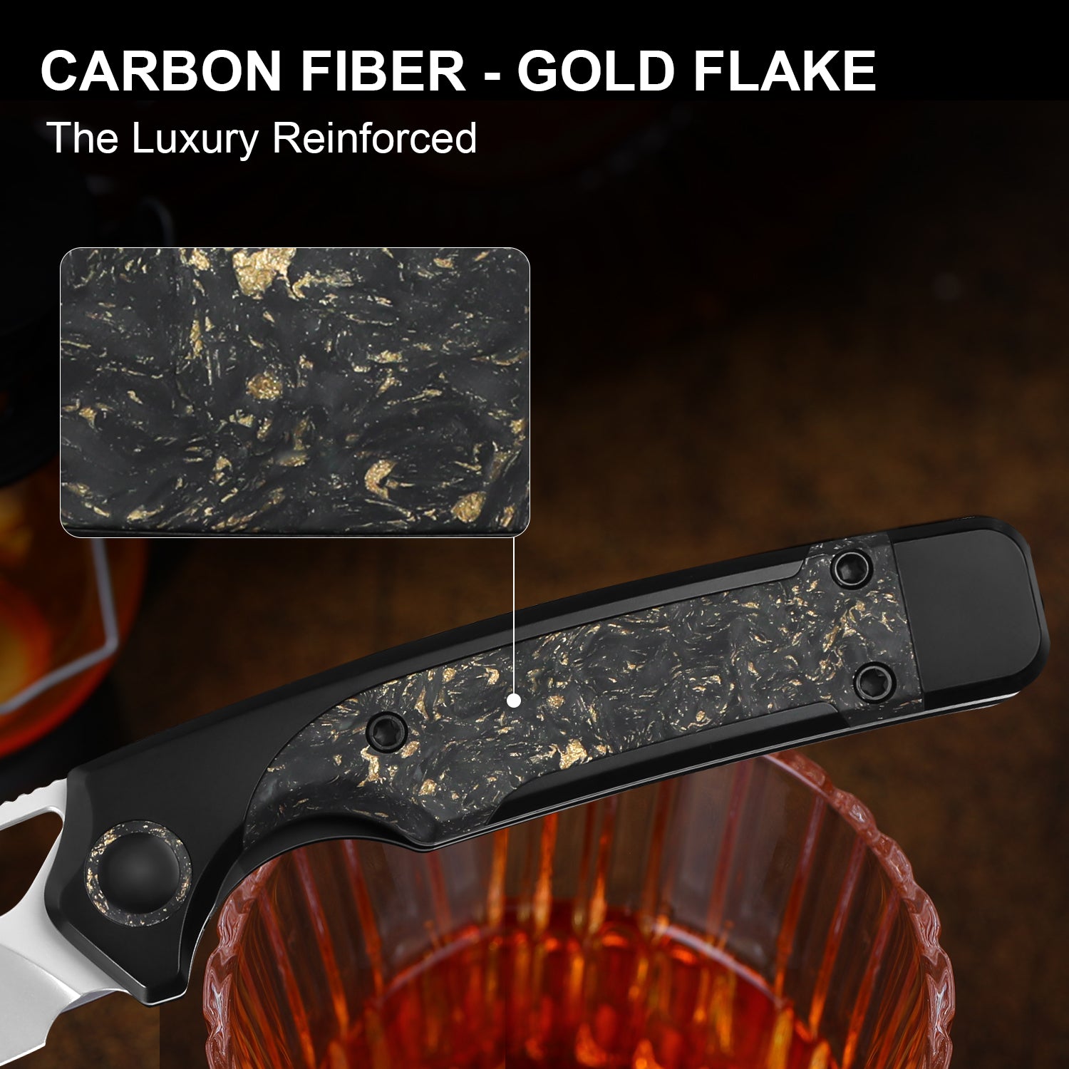 Ara | S45VN | Titanium & Carbon Fiber Gold Flake | KizerB™ 3729A1