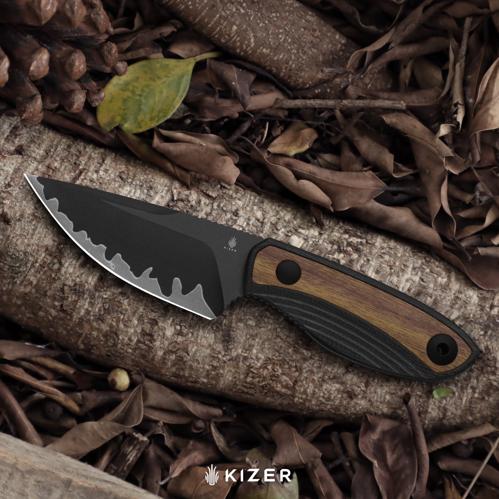 Finch | 3-layer Composite Steel | Black G10 & Mkuruti Wood | Fixed Blade | KizerB™ 1134A1