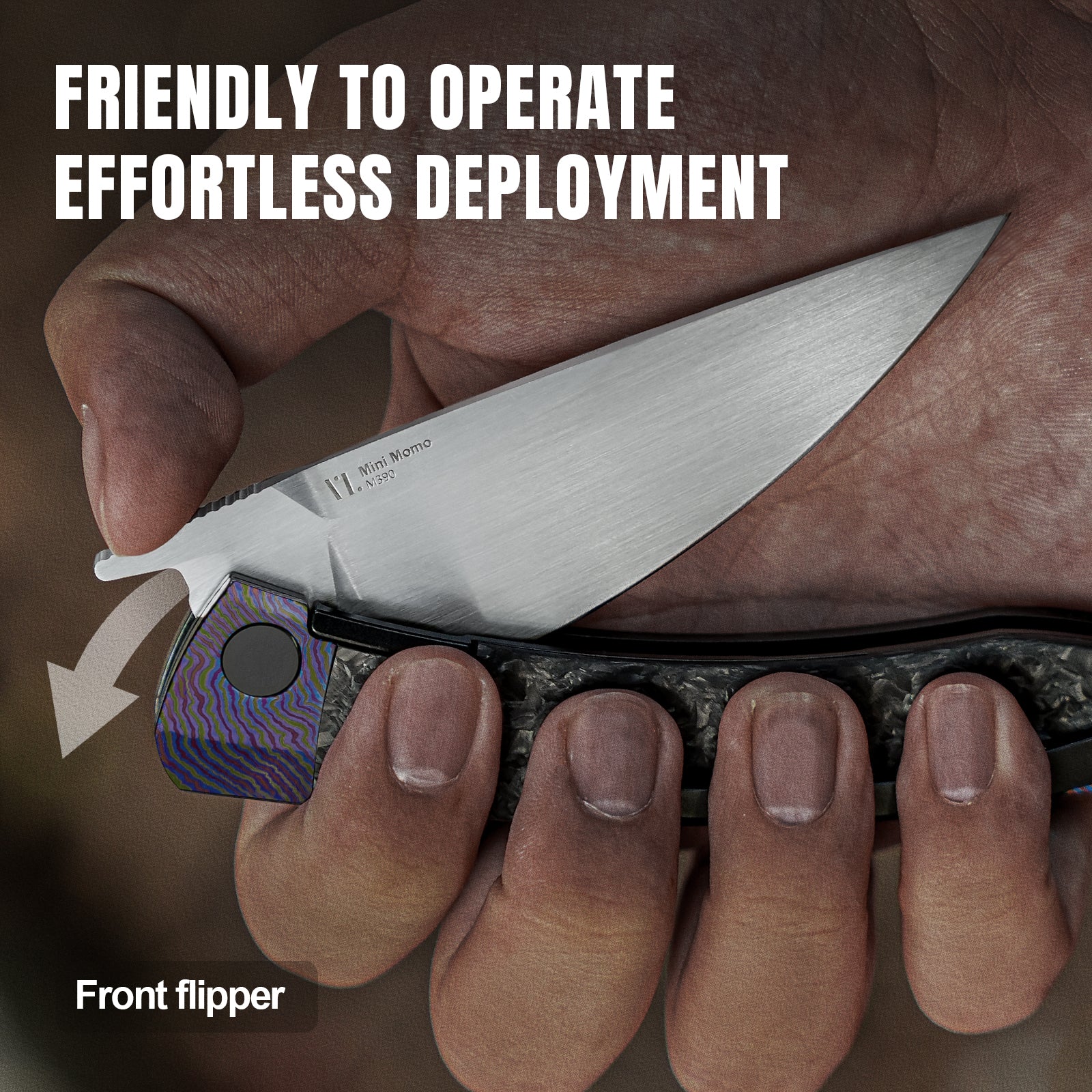 Mini MoMo | M390 | Timascus+Marble Carbon Fiber | KizerB™ 3663A4