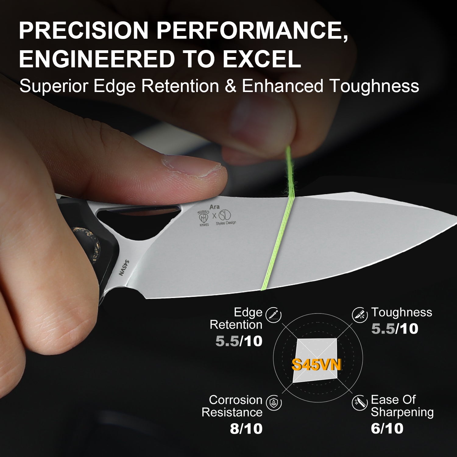 Ara | S45VN | Titanium & Carbon Fiber Gold Flake | KizerB™ 3729A1