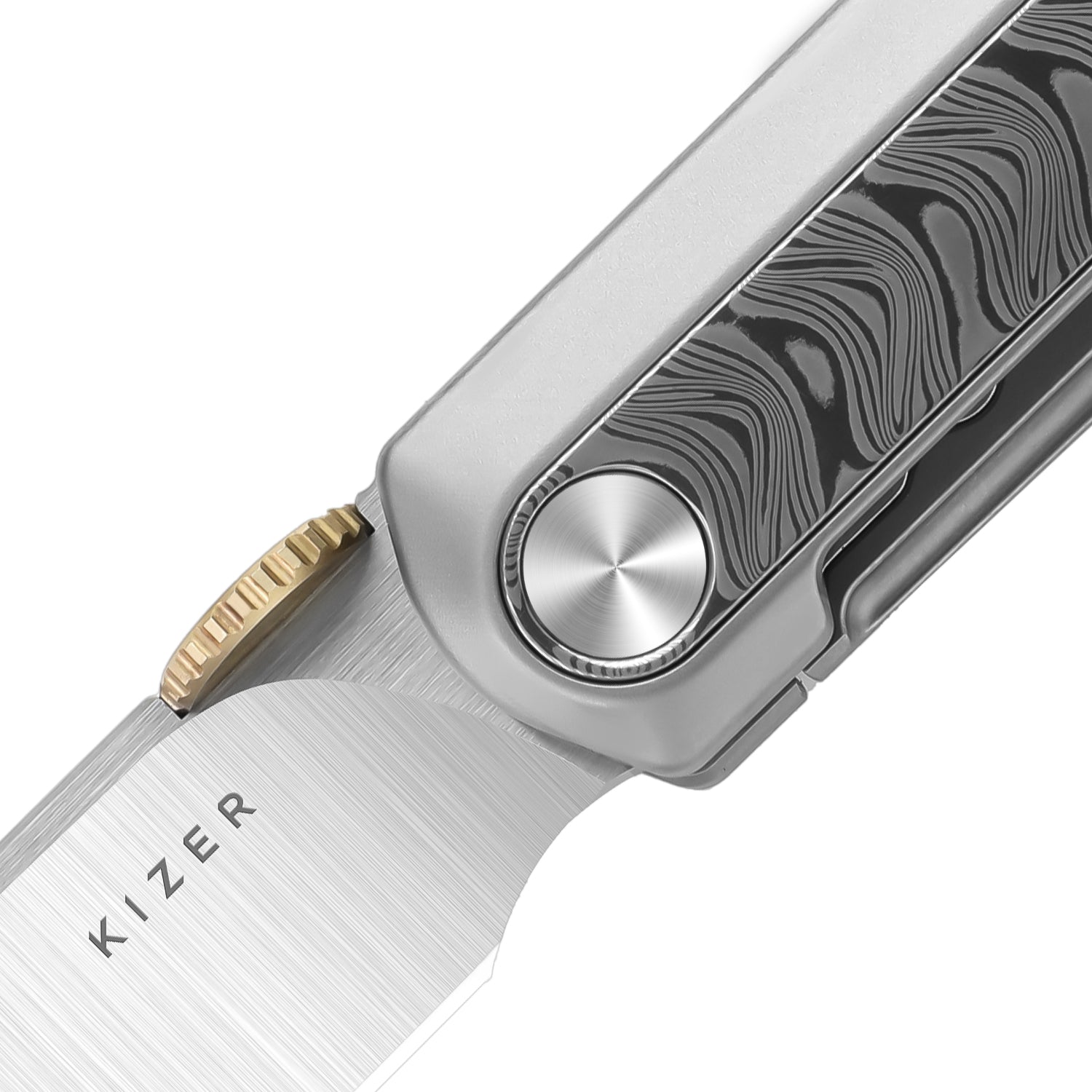 Quoll | S45VN | Titanium & Rainbow Damascus | Satin Brushed | KizerB™ 3733A1