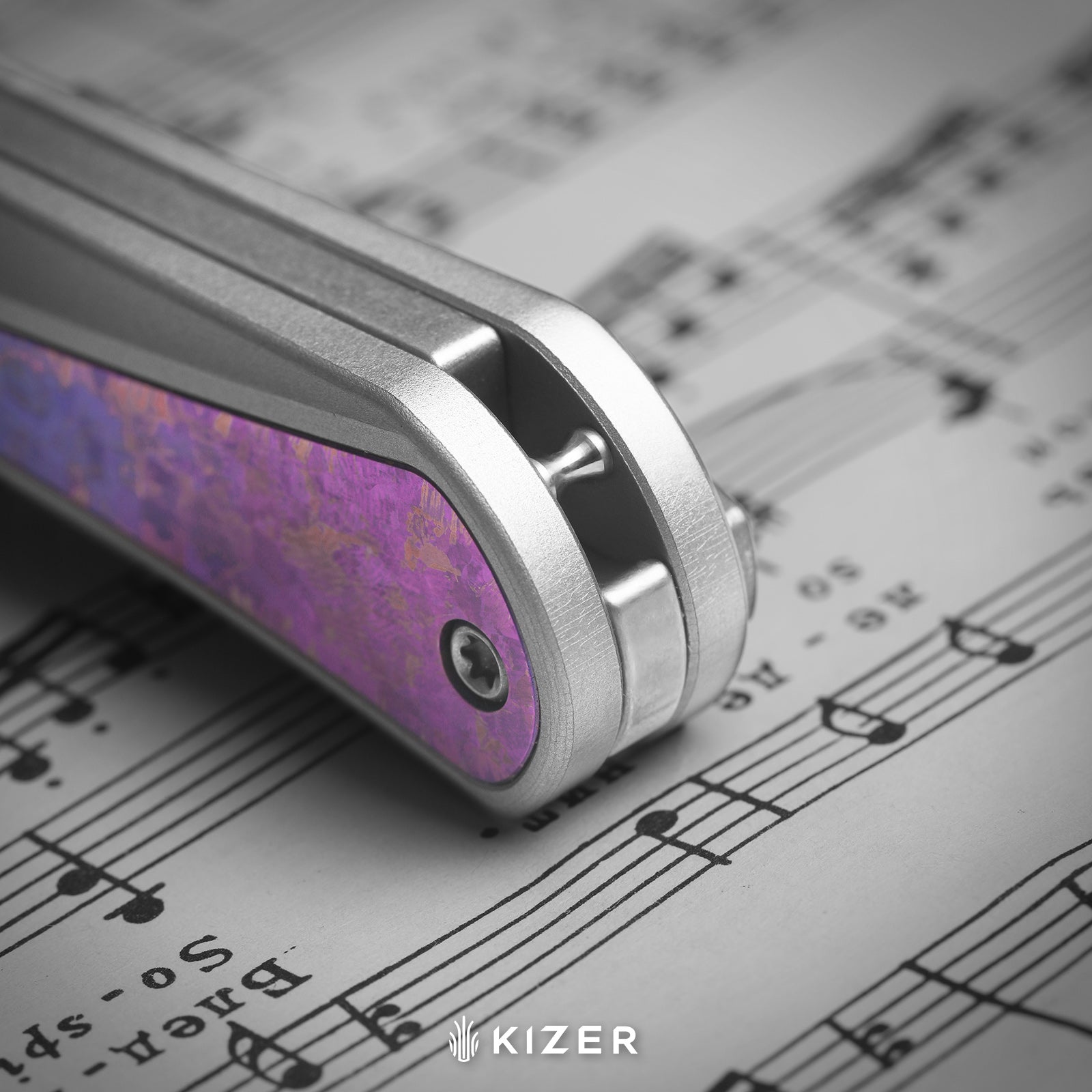 Melody | Rainbow Damascus | Aluminum & Crystallized Titanium | KizerB™ 3732A1