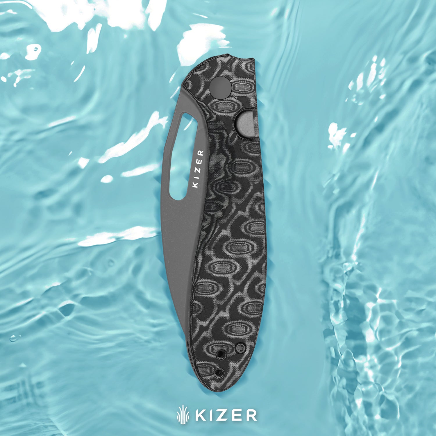 Masu | Kizer Button Liner Lock™ | GID Green G10 | 14C28N | Richlite | KizerV™ 3697A1