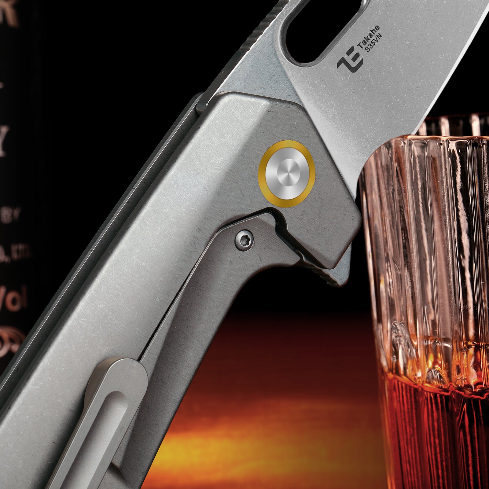 Takahe | Titanium Handle | Gold Pivot Collar | Stonewashed | KizerB™ 3701A1