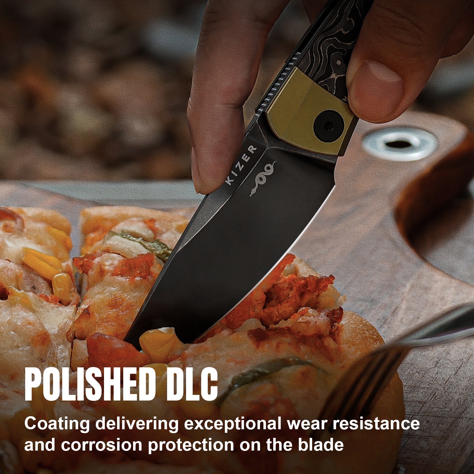 Mini MoMo | S90V | Titanium+Fat Carbon Camo Gold | KizerB™ 3663A3