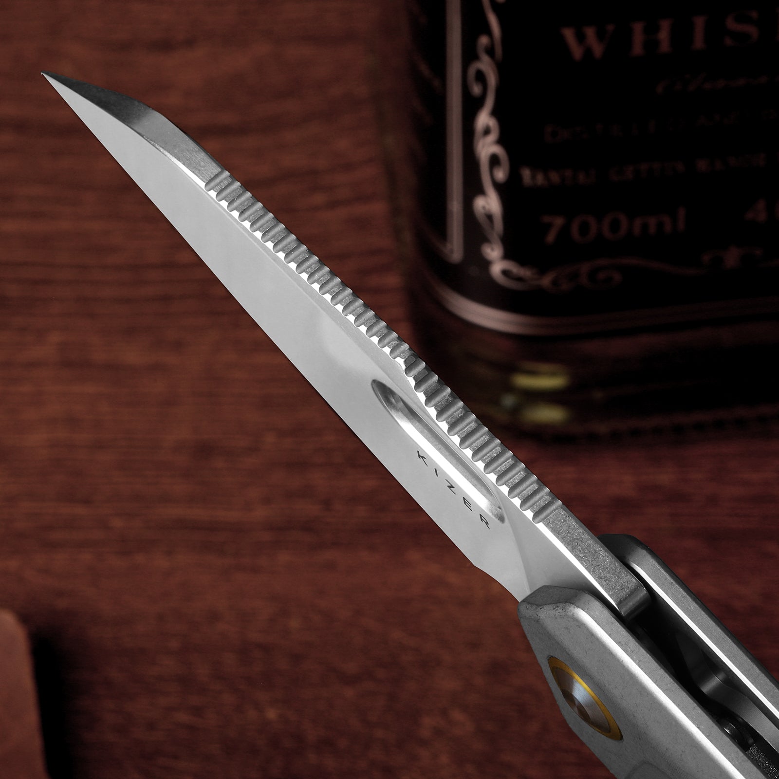 Takahe | Titanium Handle | Gold Pivot Collar | Stonewashed | KizerB™ 3701A1