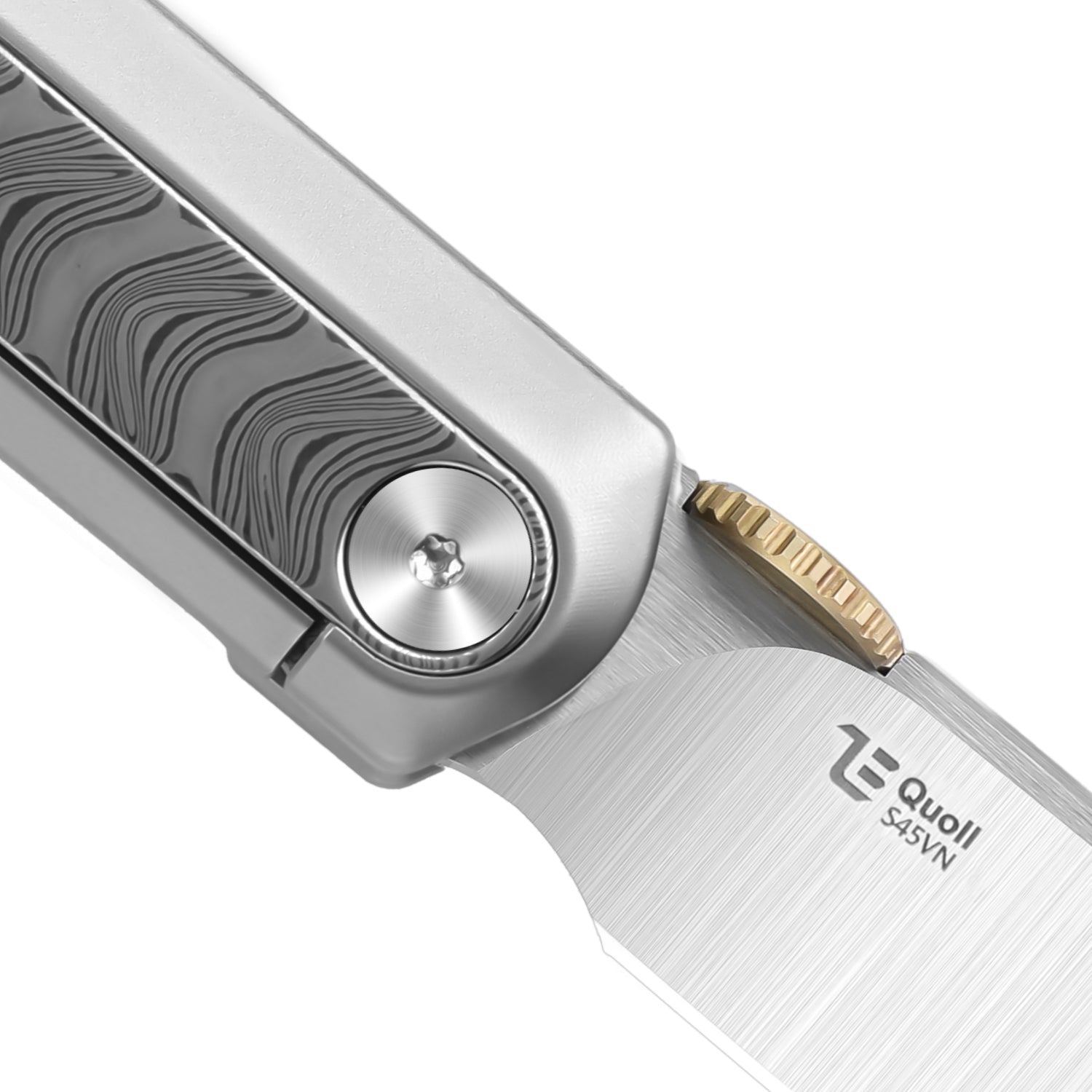 Quoll | S45VN | Titanium & Rainbow Damascus | Satin Brushed | KizerB™ 3733A1