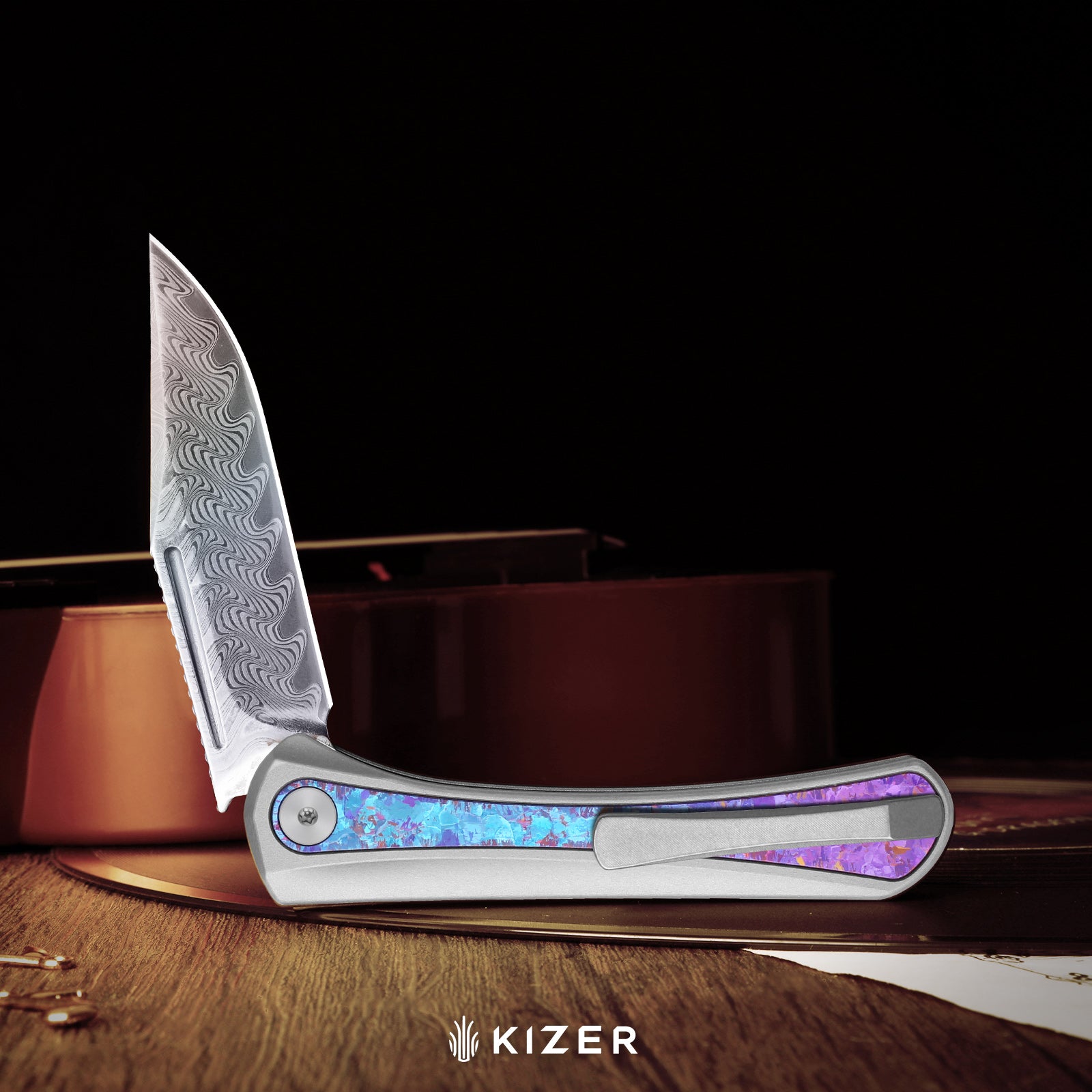 Melody | Rainbow Damascus | Aluminum & Crystallized Titanium | KizerB™ 3732A1