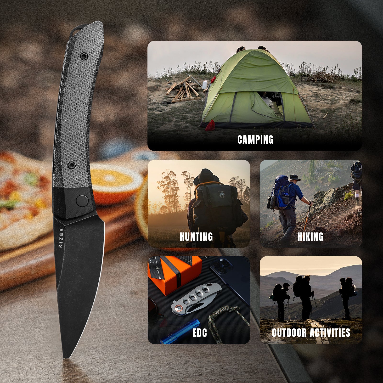 Momo | Nitro-V | Black G10+Micarta | KizerV™ 4663A1