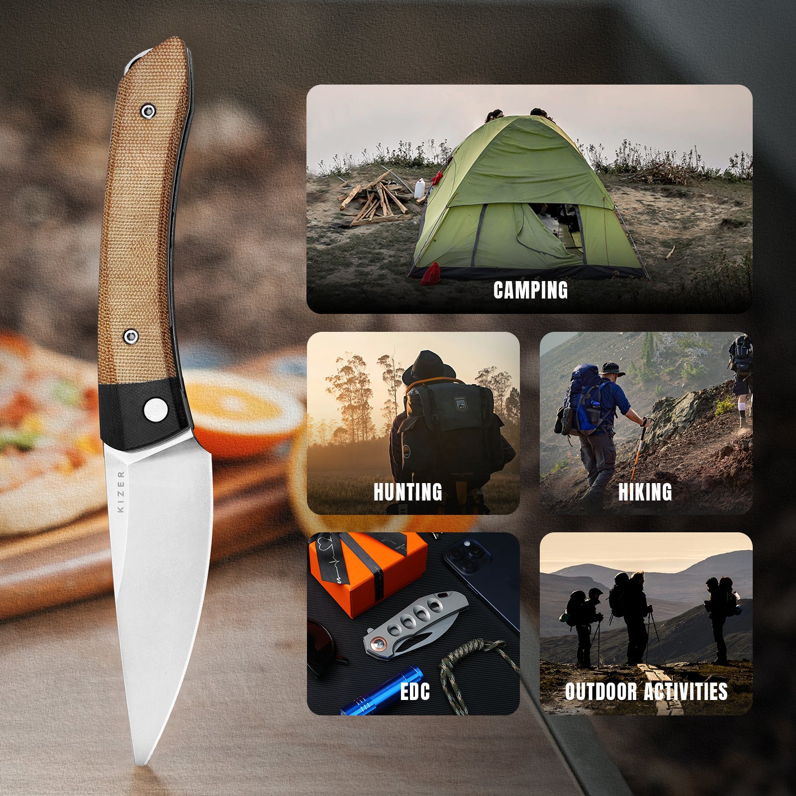 Momo | Nitro-V | Black G10+Micarta | KizerV™ 4663A2