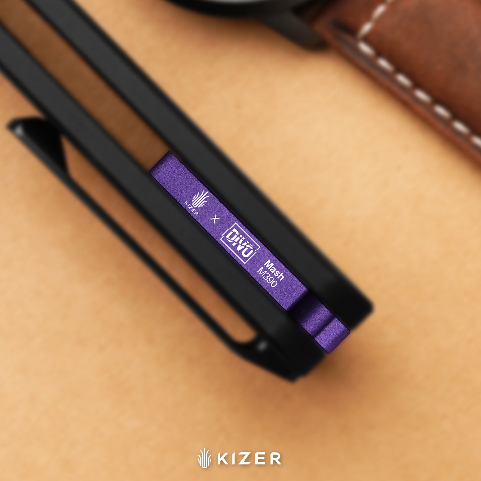 Mash | Kizer Button Liner Lock™ | M390 + PVD Coating & Stonewashed + Hollow Grind | CamoCarbon Shipwreck | KizerB™ 3699BSA3