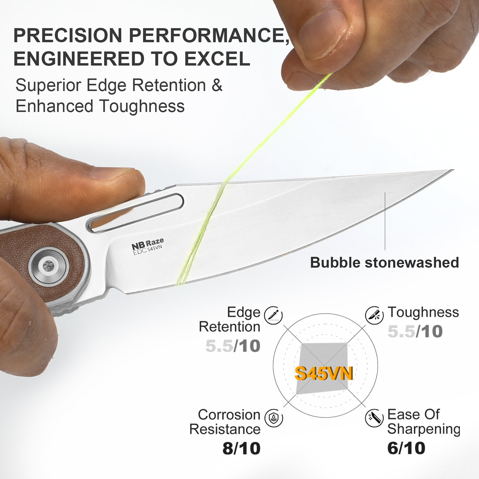 Raze | S45VN | Titanium & Leather | KizerB™ 3720A2