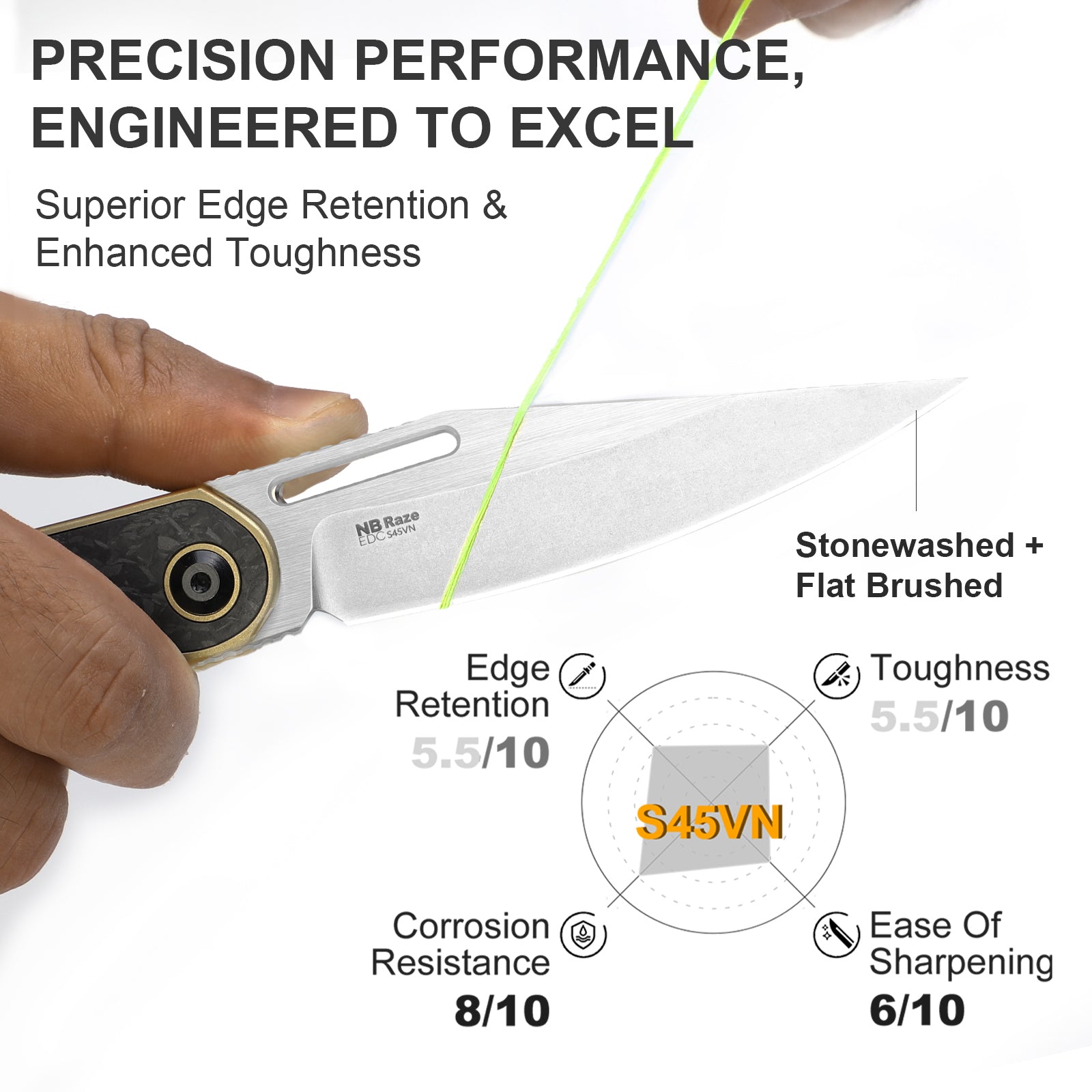 Raze | S45VN | Titanium & Carbon Fiber | KizerB™ 3720A3