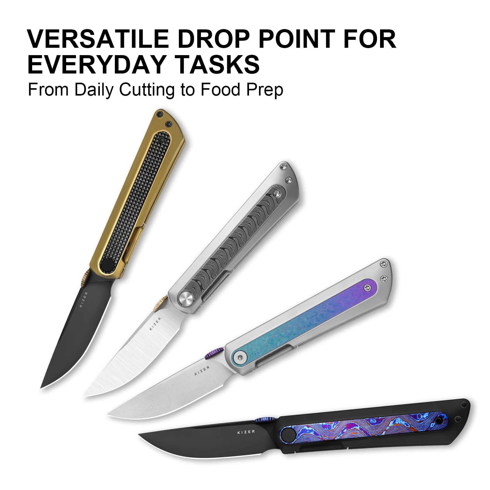 Quoll | S45VN | Titanium & Rainbow Damascus | Satin Brushed | KizerB™ 3733A1